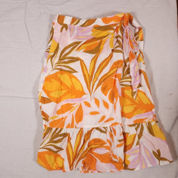 C&C California Faux Wrap Skirt Womens Large Floral 100% Linen Pocket Breathable - Picture 13 of 16